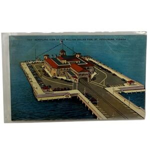 Vintage Linen Postcard Areoplane View of Pier in St Petersburg‎ Florida Hartman